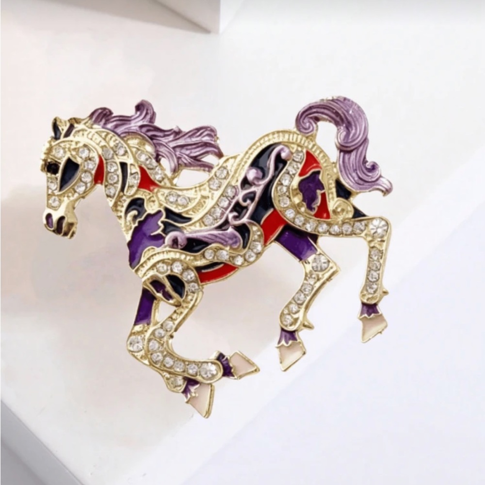 Sparkling Horse Brooch with Purple Accents - Picture 6 of 6